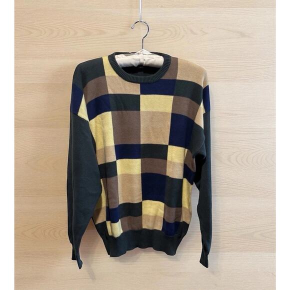 Orvis Other - Vintage Orvis Sweater Mens Sz Med Men’s Colorblock Knit Cotton Green Yellow Tan